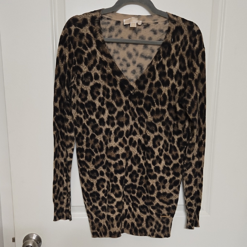 MICHAEL Michael Kors Leopard V-Neck Sweater